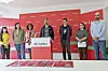 Le co-porte-parole Gary Diderich entouré par les candidats Anastasia Iampolskaia, Ben Muller, Ana Correia da Veiga (côté gauche) ainsi qu’André Marques, Tania Mousel et Alija Suljic (côté droit).