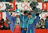 Marc Girardelli (à g.) décroche l'argent olympique du géant, dominé par Alberto Tomba alors que Kjetil André Aamodt s'empare du bronze.