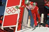 Marc Girardelli au départ de la descente olympique.