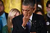 Barack Obama ému pendant son discours sur les armes à feu, à Washington le 5 janvier 2016.