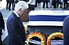 Former US president, Bill Clinton pays his respect in front of the coffin of former Israeli president Shimon Peres at a plaza outside the Knesset, Israel's Parliament, on September 29, 2016 in Jerusalem. Israeli leaders and crowds of mourners are gathering outside parliament to pay last respects to ex-president and Nobel Peace Prize winner Shimon Peres, whose body is lying in state. The former US president had helped usher in the Oslo peace accords of the 1990s, which resulted in the Nobel prize for Peres, who died on Wednesday aged 93. / AFP / MENAHEM KAHANA