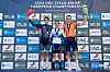 Marie Schreiber est apparue forcément déçue sur le podium aux côtés de Célia Gery et Leonie Bentveld (Photo : UEC_cycling).