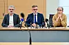 David Wagner (à g.), Franz Fayot (au c.) et Sam Tanson (à d.) ont fustigé la paralysie du gouvernement et de l'UE.