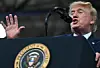US President Donald Trump delivers remarks at the Nassau County Police Academy Center for Training and Intelligence in Garden City, New York, on August 14, 2026. (Photo by Kent NISHIMURA / AFP)